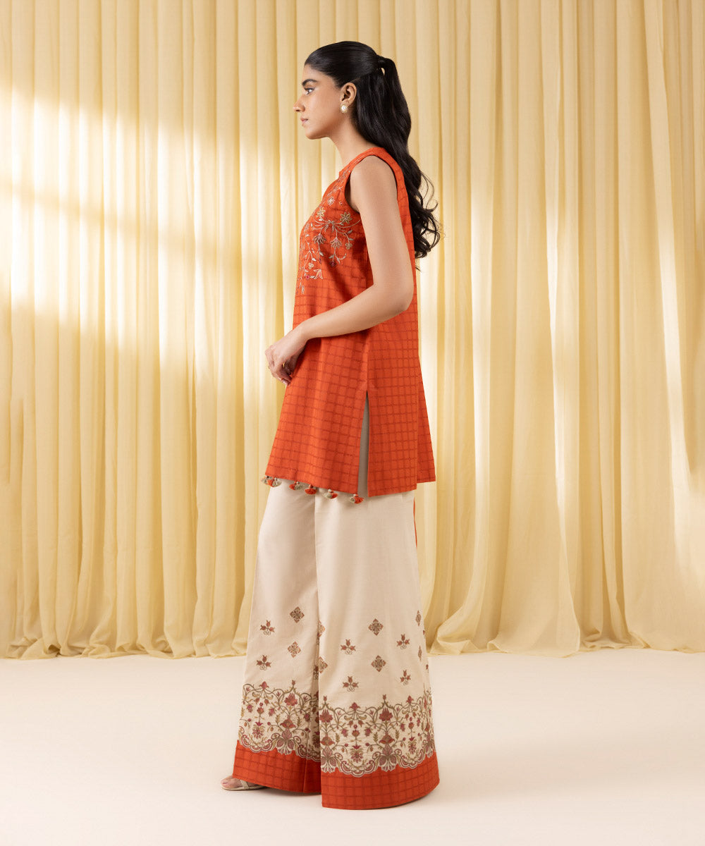 Unstitched Women's Orange Dobby 3 Piece Suit