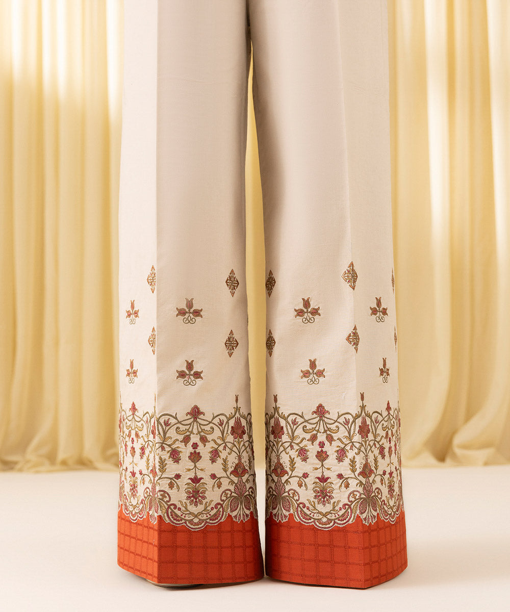 Unstitched Women's Orange Dobby 3 Piece Suit