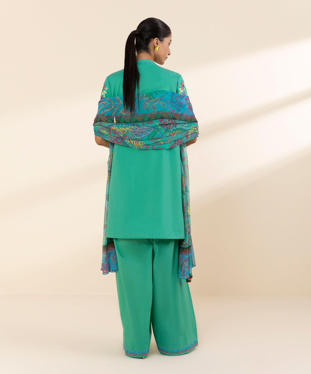 Women's Unstitched Lawn Embroidered Green 3 Piece Suit