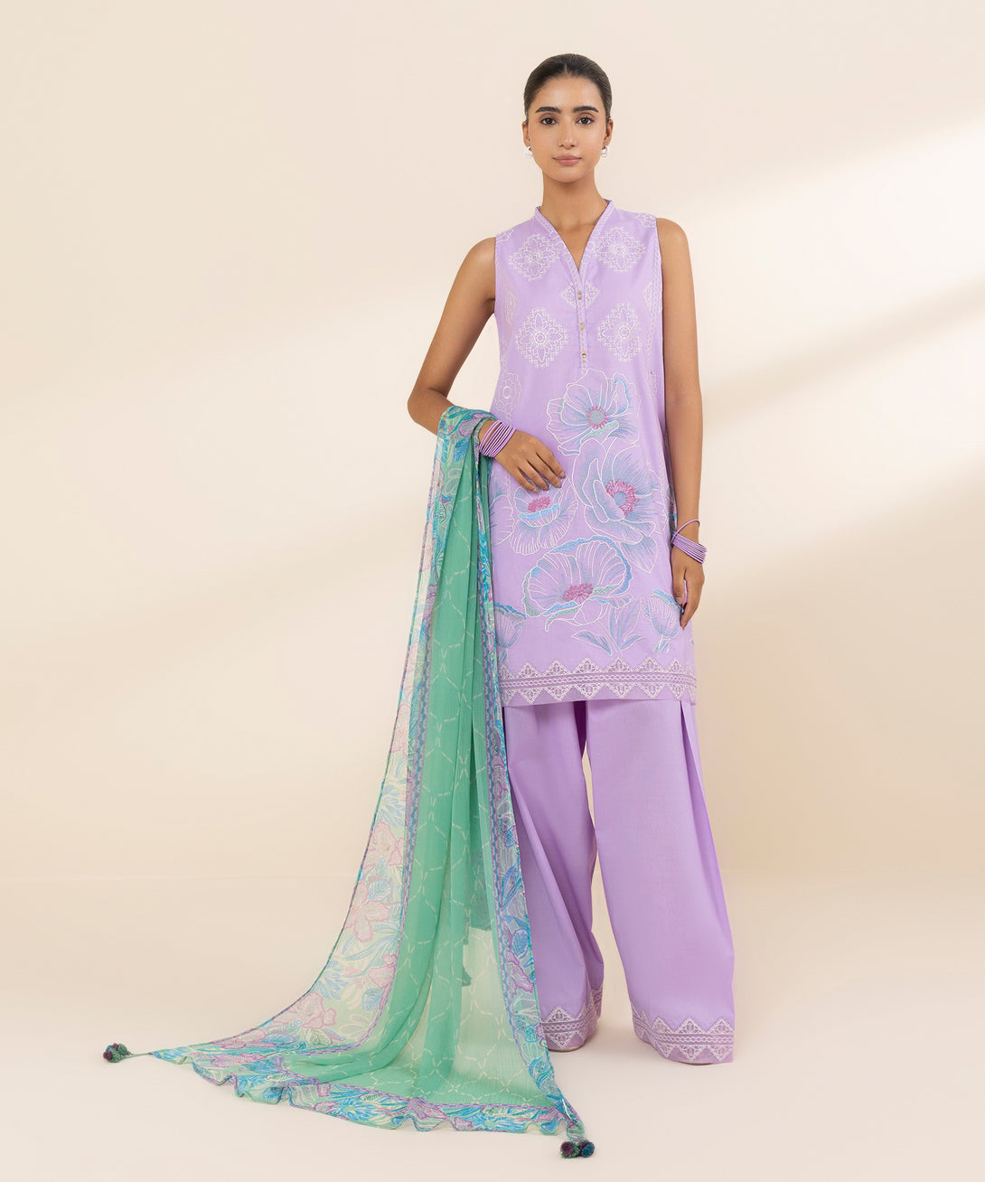 Women's Unstitched Lawn Embroidered Purple 3 Piece Suit