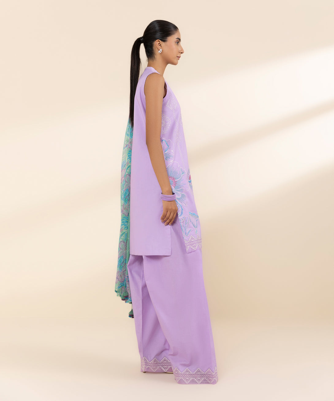 Women's Unstitched Lawn Embroidered Purple 3 Piece Suit