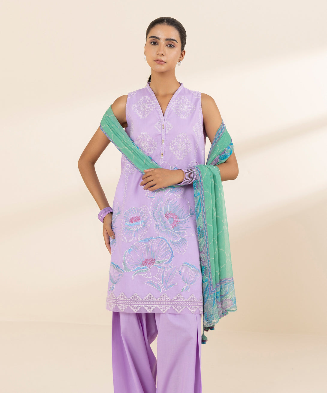 Women's Unstitched Lawn Embroidered Purple 3 Piece Suit