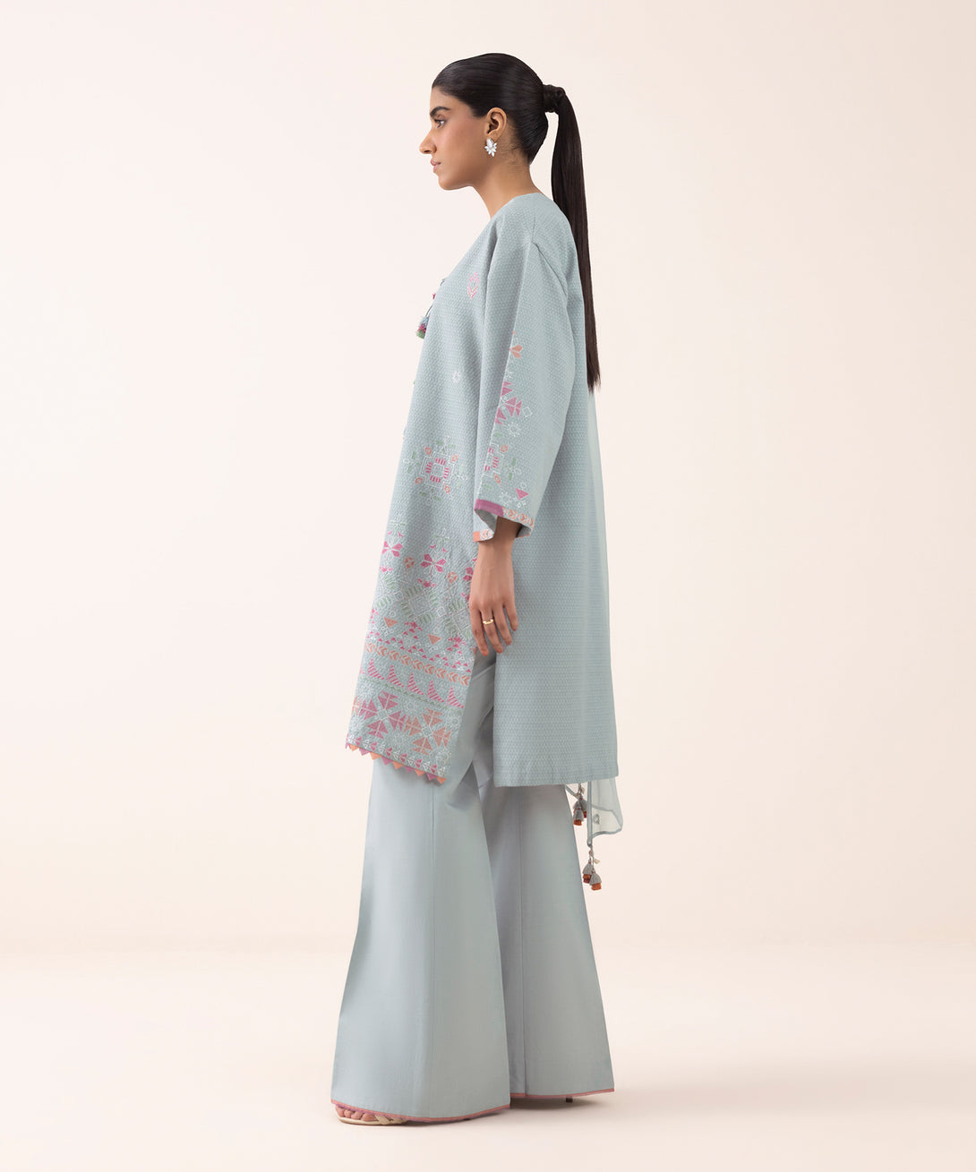 Women's Unstitched Dobby Embroidered Grey 3 Piece Suit