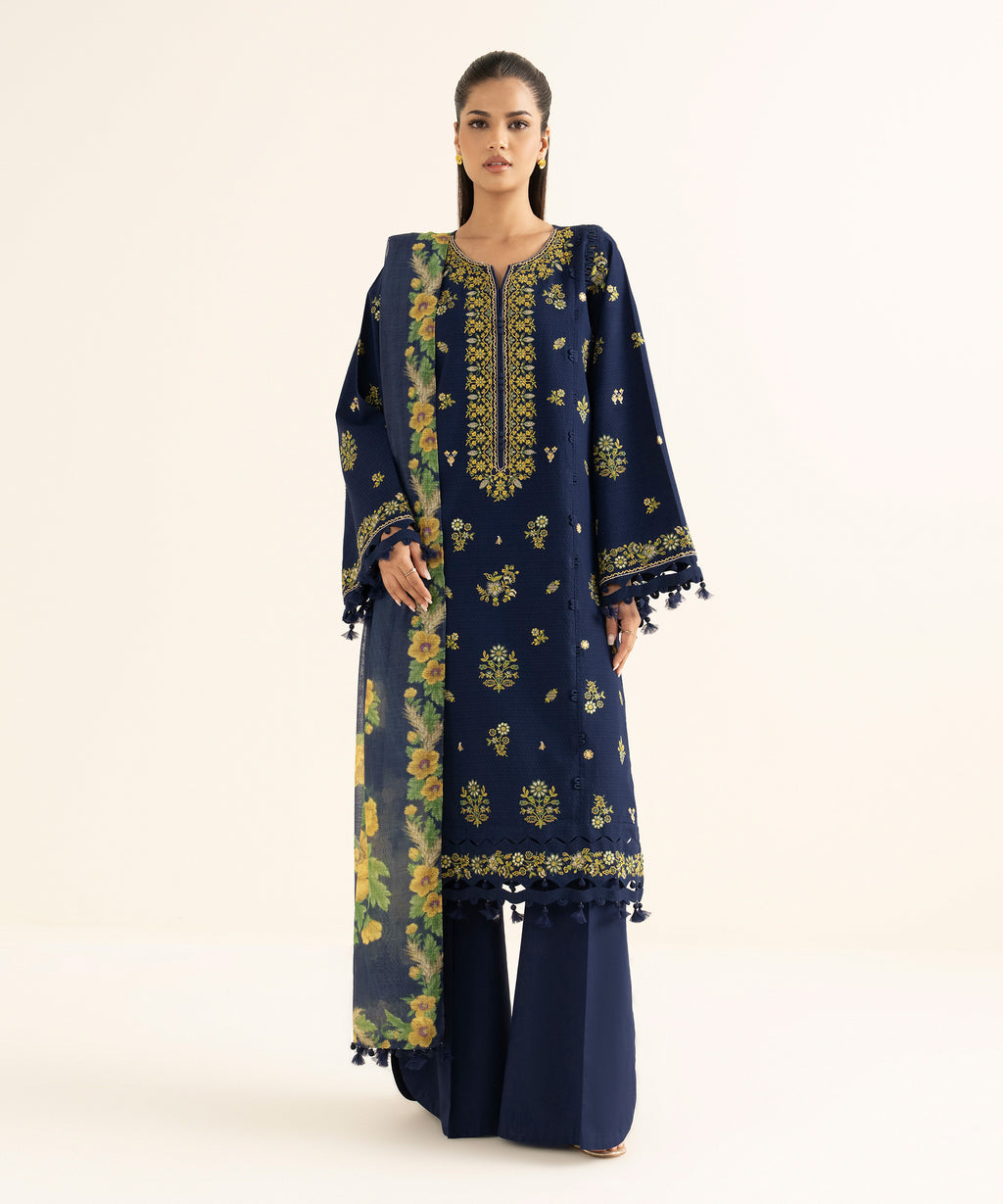 3 Piece - Embroidered Dobby Suit
