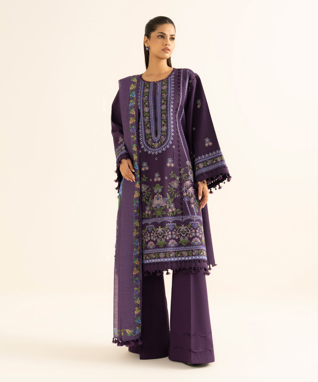 3 Piece - Embroidered Dobby Suit