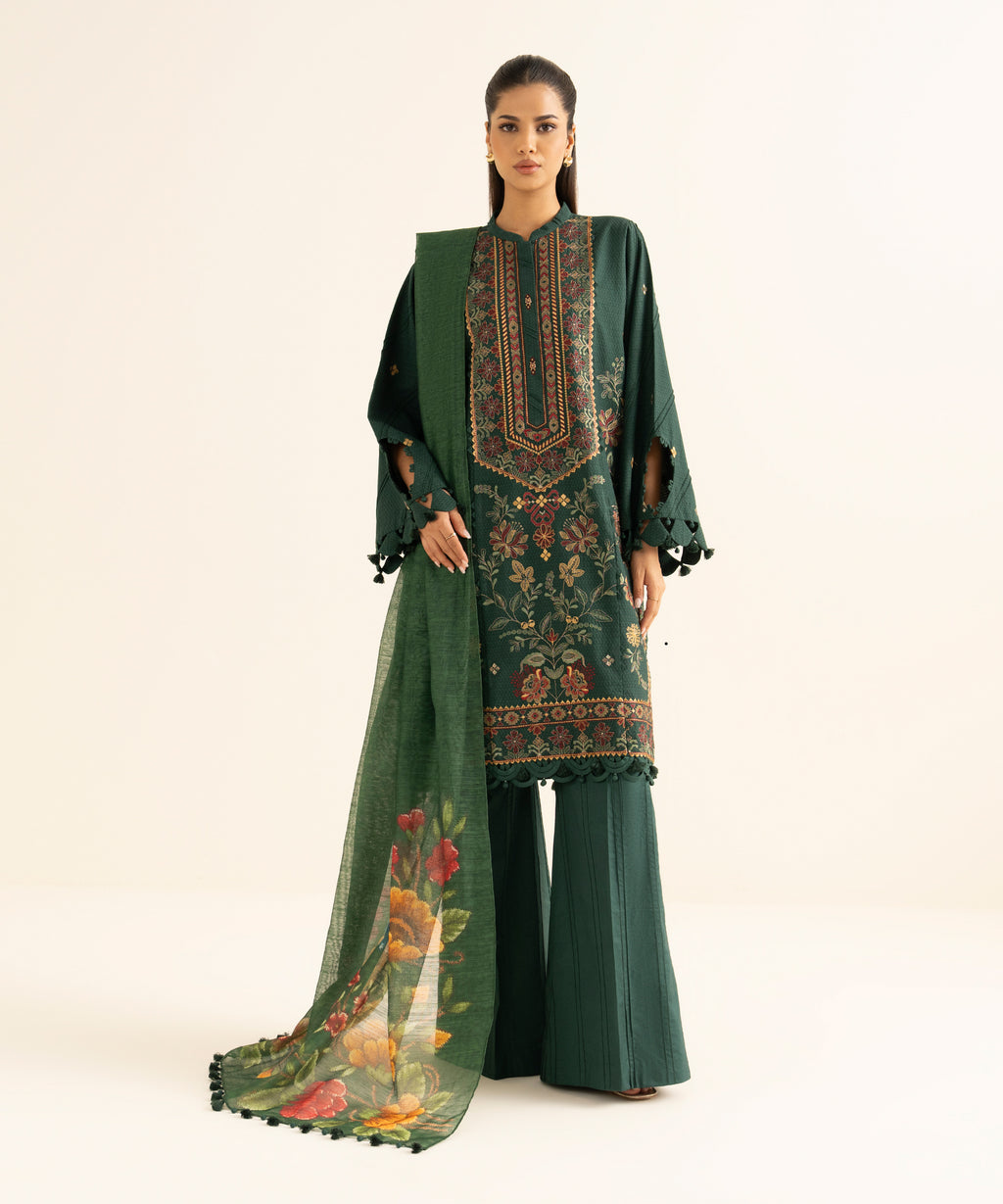 3 Piece - Embroidered Dobby Suit