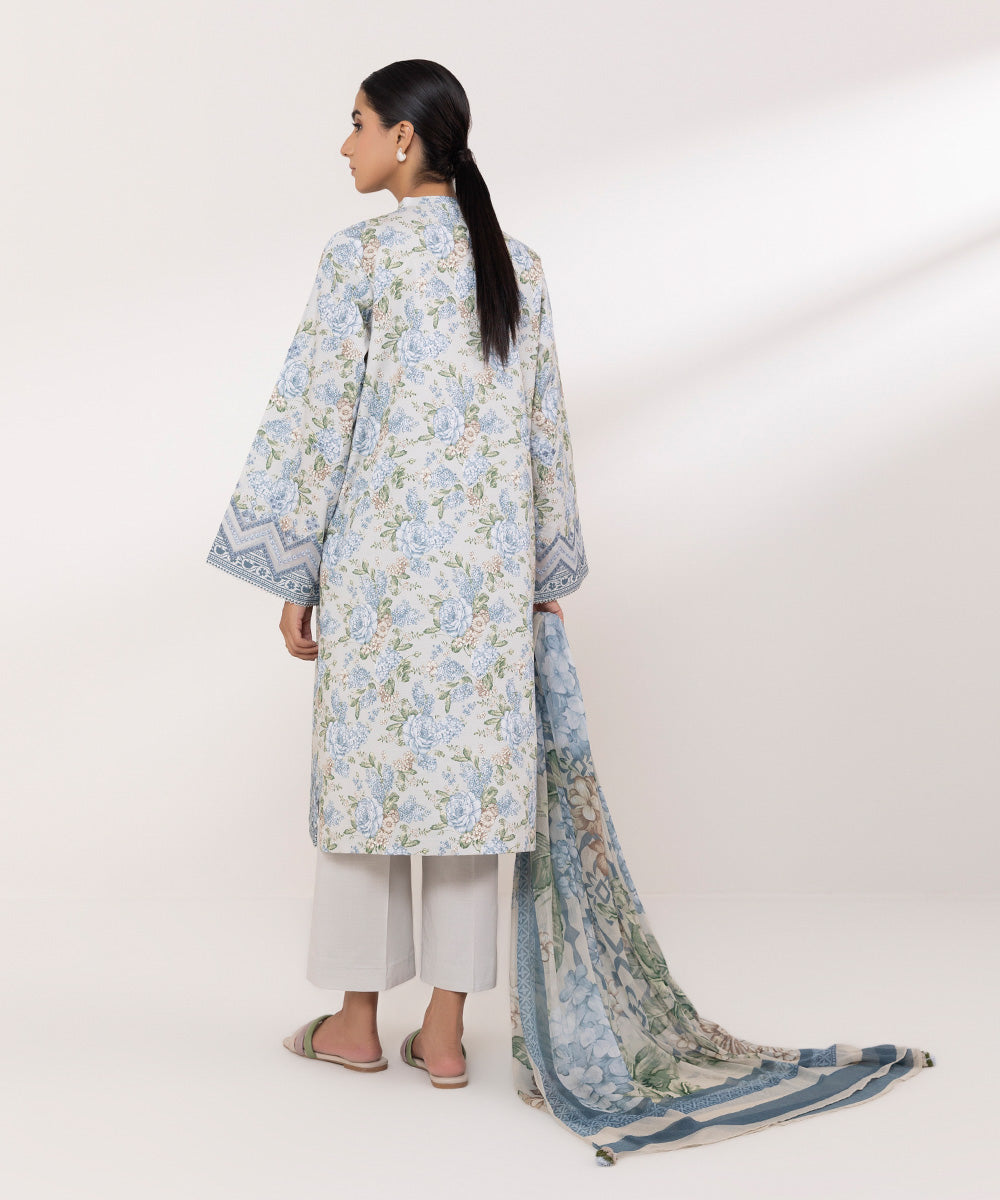 Blended Chiffon Blue Printed Dupatta