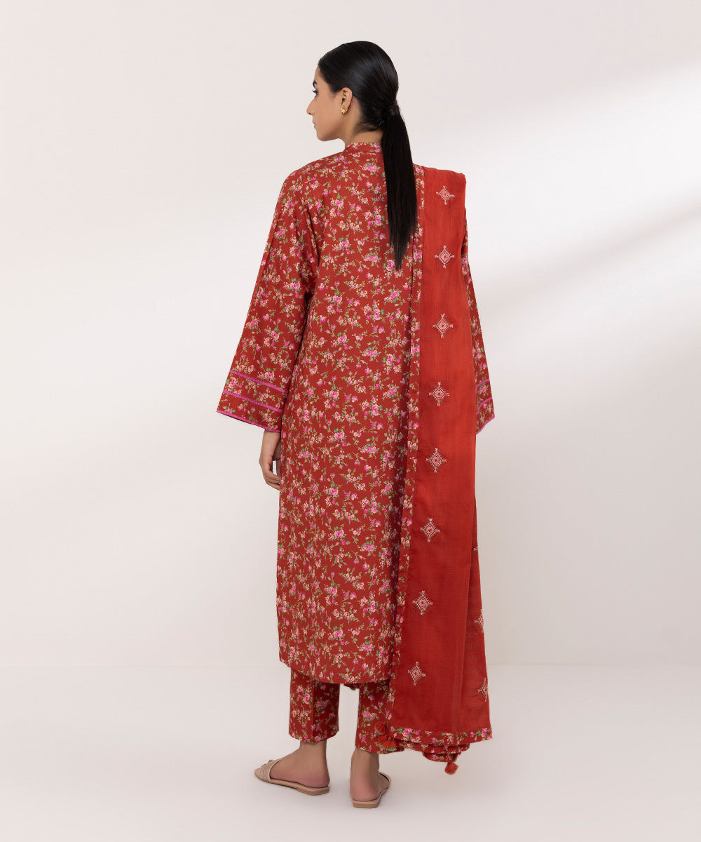 Textured Voile Red Embroidered Dupatta