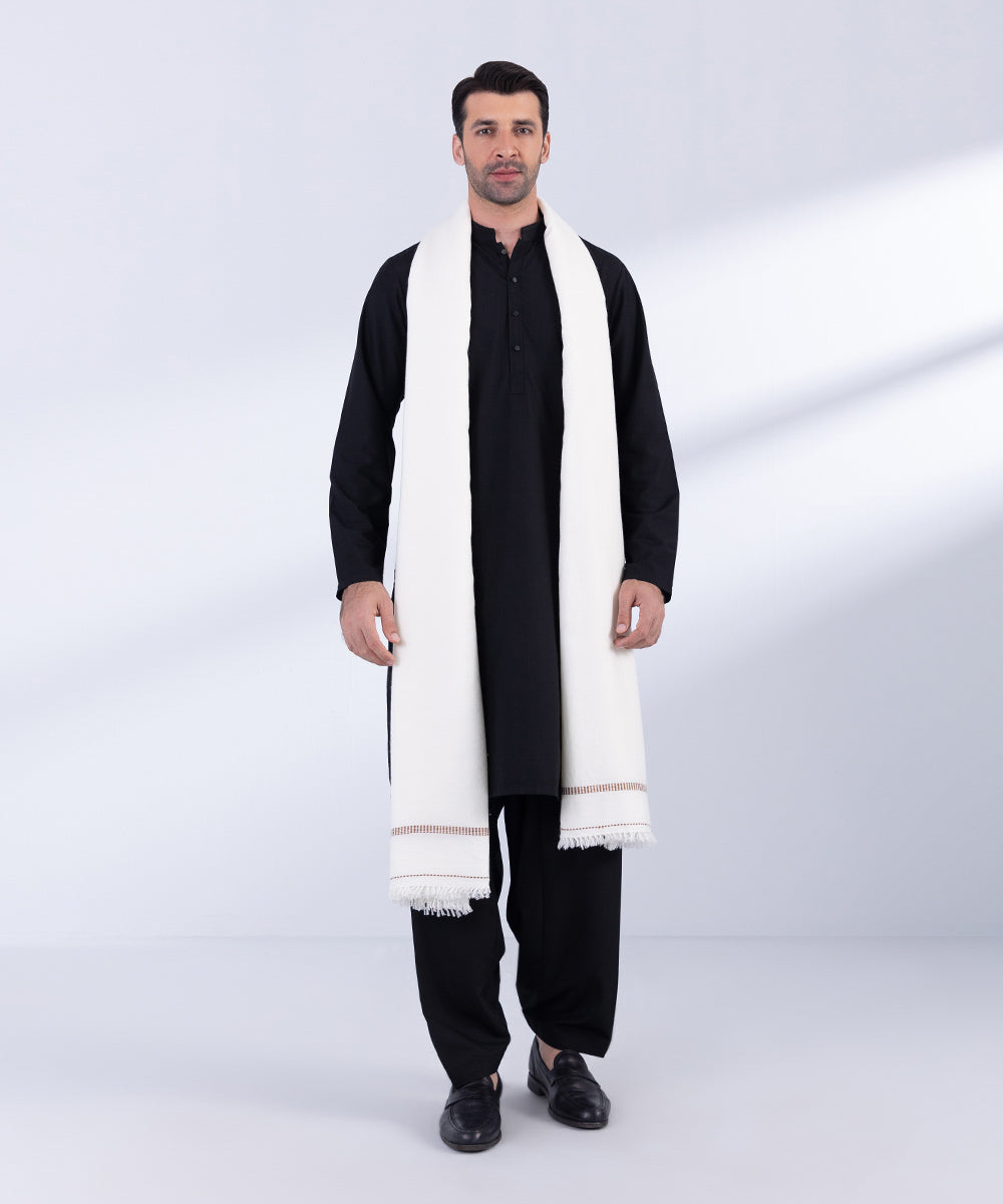 Men's Unstitched Off White Premium Shawl Full Suit Fabric