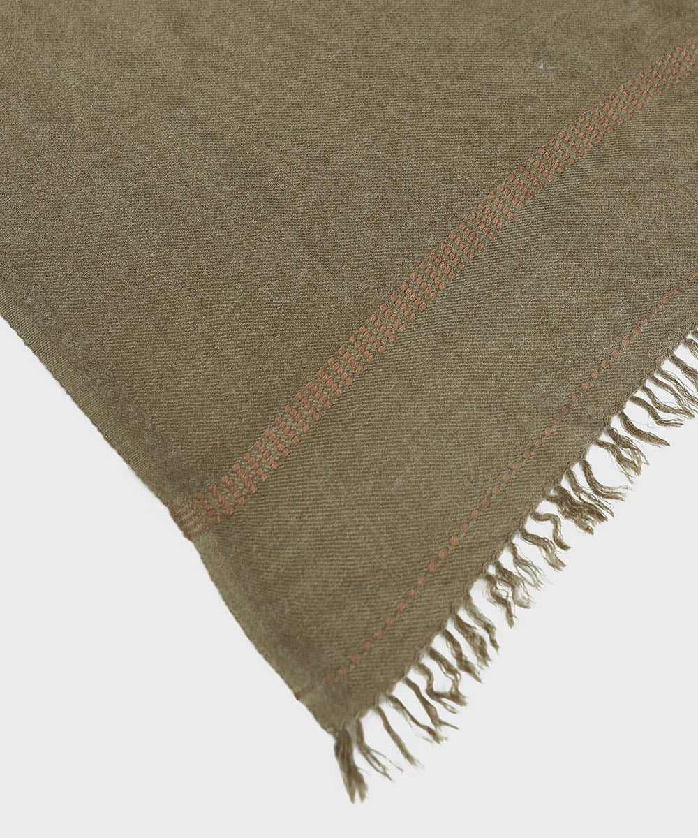 Men's Unstitched Khaki Premium Pashmina Wool Shawl Full Suit Fabric