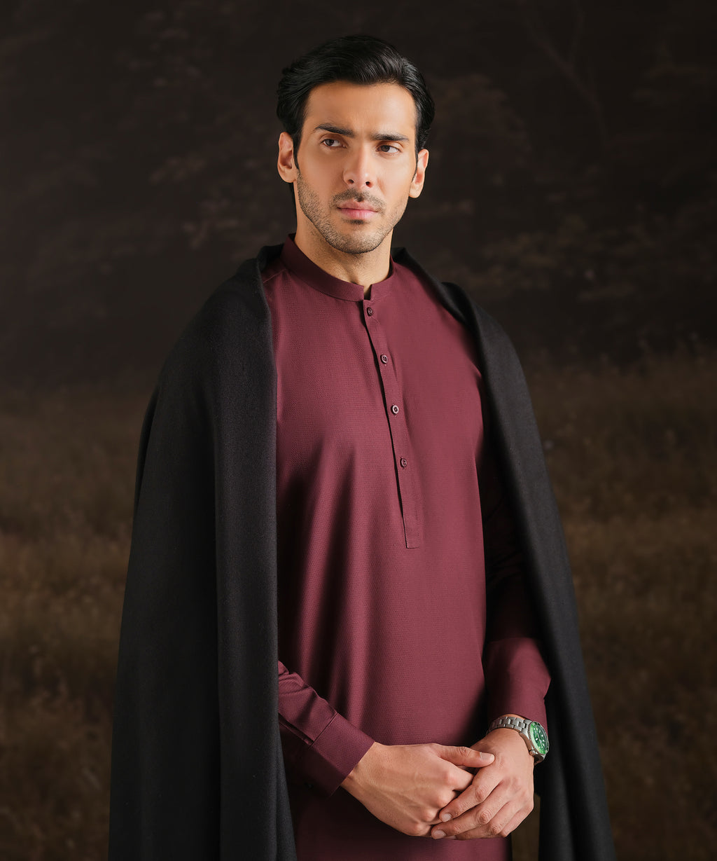 Men Unstitched Wool Blend Black Full Suit Fabric