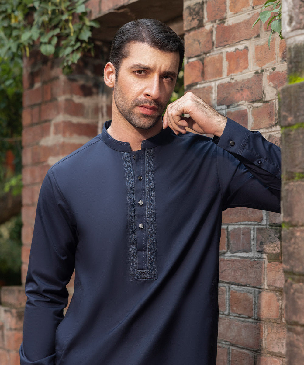 Mens Unstitched Indigo Egyptian Cotton full suit fabric