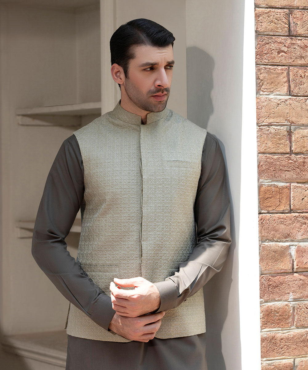 Mens Unstitched Beige Fine Cotton full suit fabric