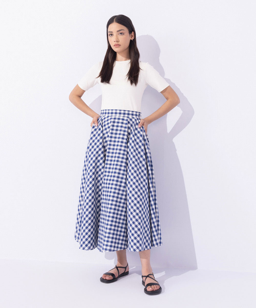 Women's Western Wear Blue Gingham Full-Circle Skirt