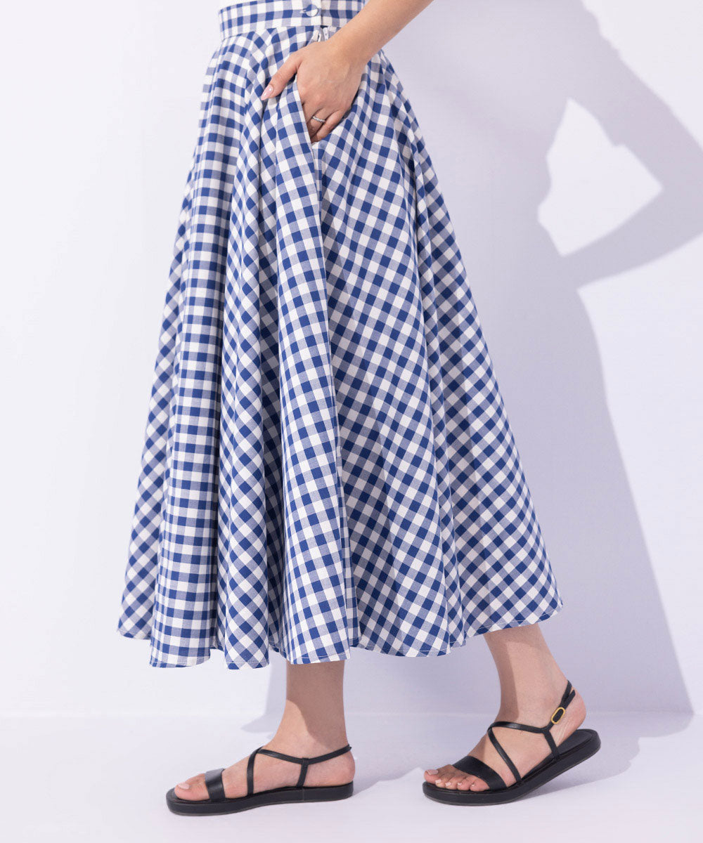 Women's Western Wear Blue Gingham Full-Circle Skirt