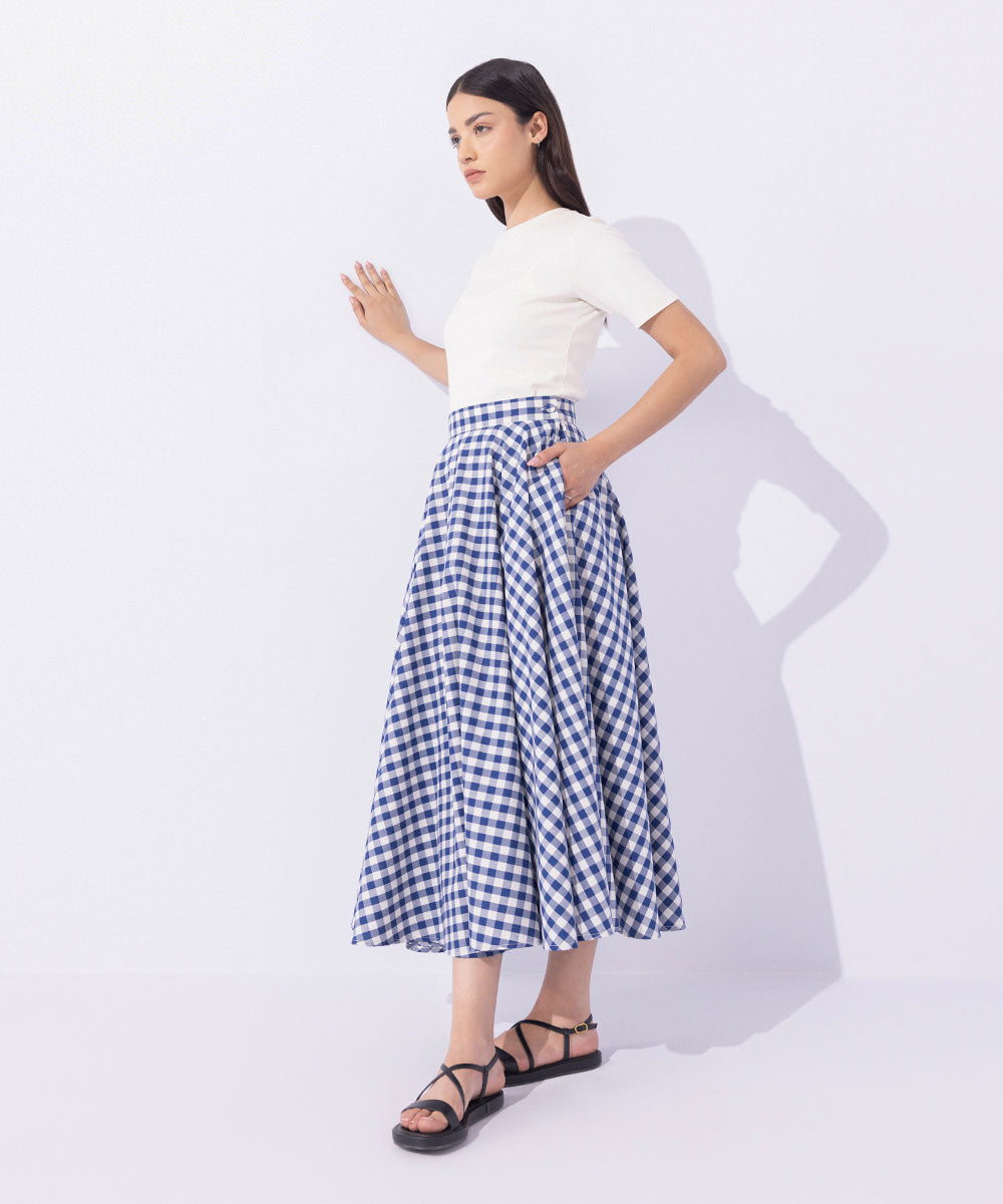 Women's Western Wear Blue Gingham Full-Circle Skirt