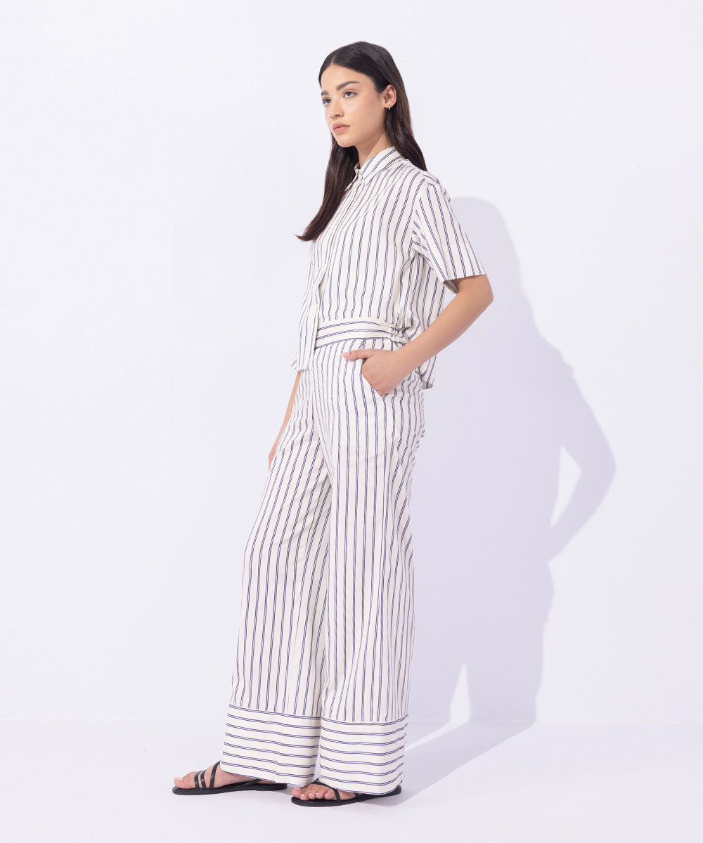 Women's Western Wear White Striped Trousers