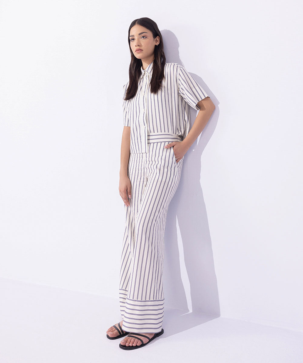 Women's Western Wear White Striped Trousers