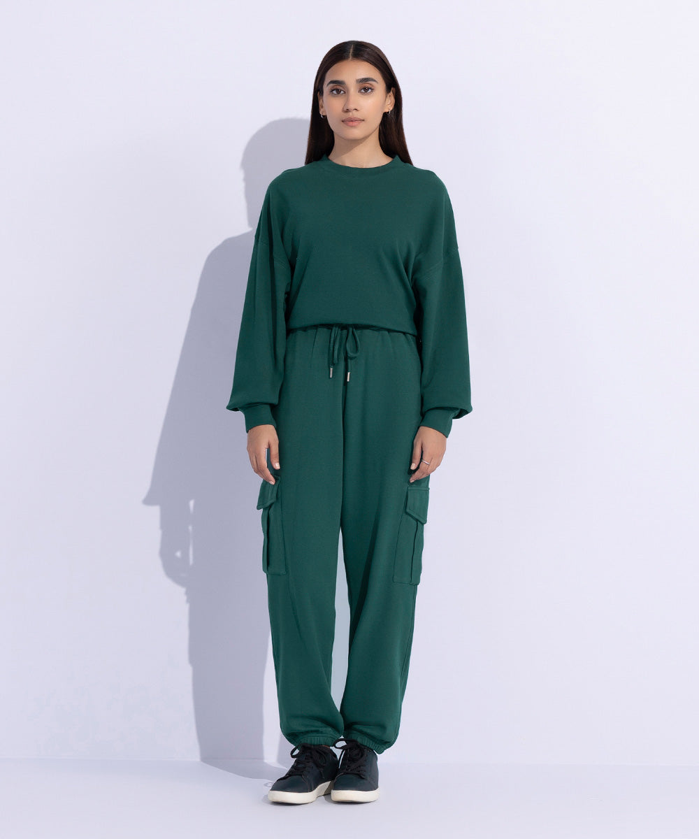 Women's Western Wear Green Jogger Trousers With Cargo Pockets