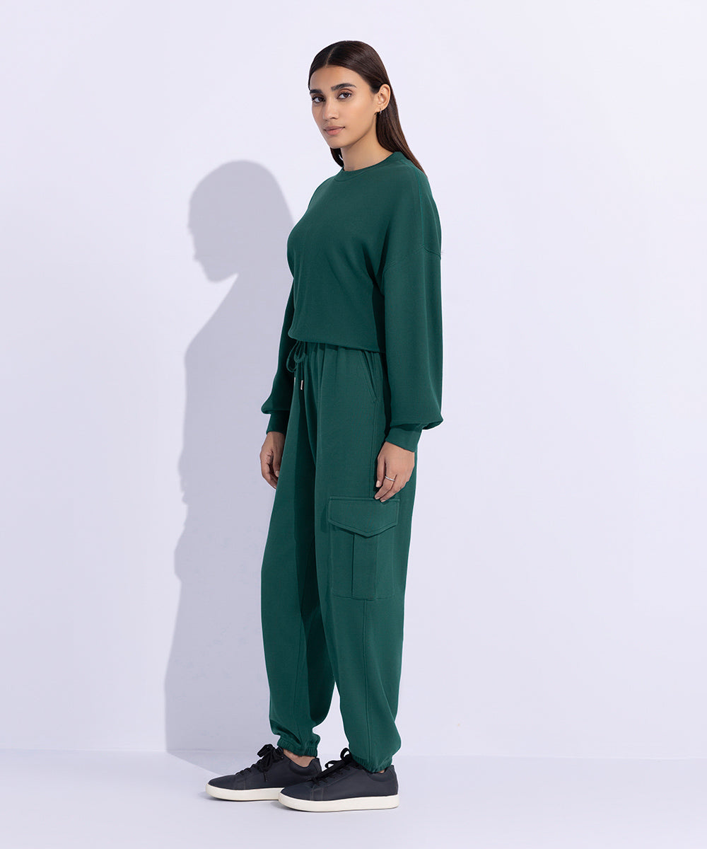 Women's Western Wear Green Jogger Trousers With Cargo Pockets