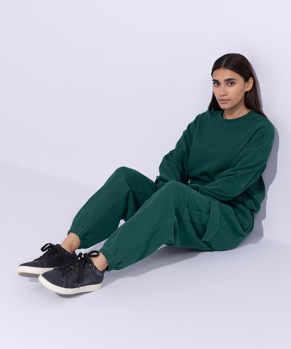 Women's Western Wear Green Jogger Trousers With Cargo Pockets