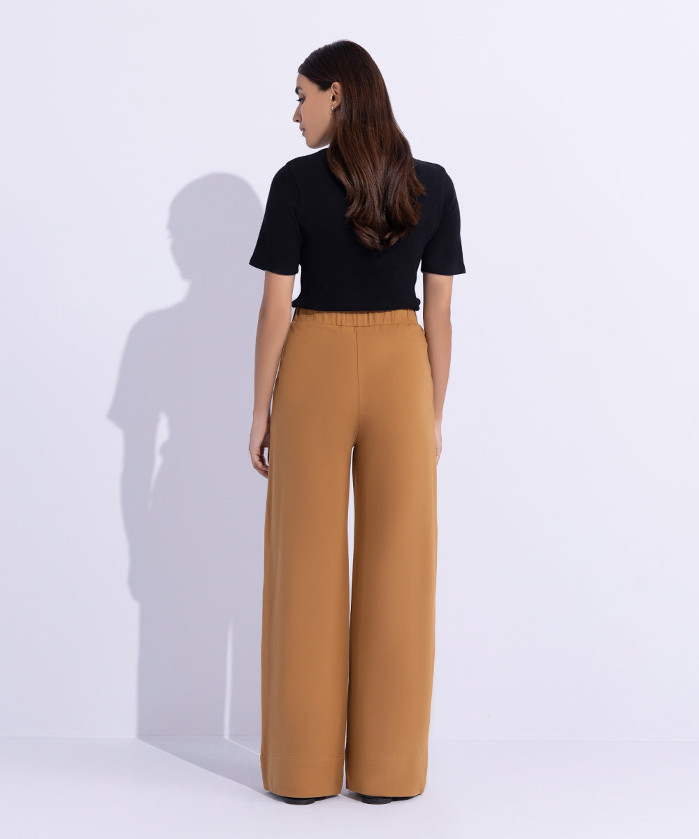 Women's Western Wear Brown Wide Leg Terry Trousers.