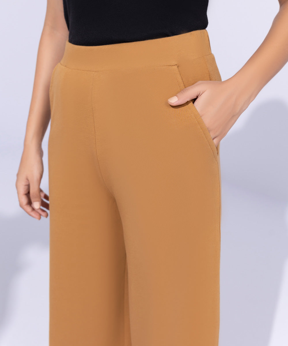 Women's Western Wear Brown Wide Leg Terry Trousers.