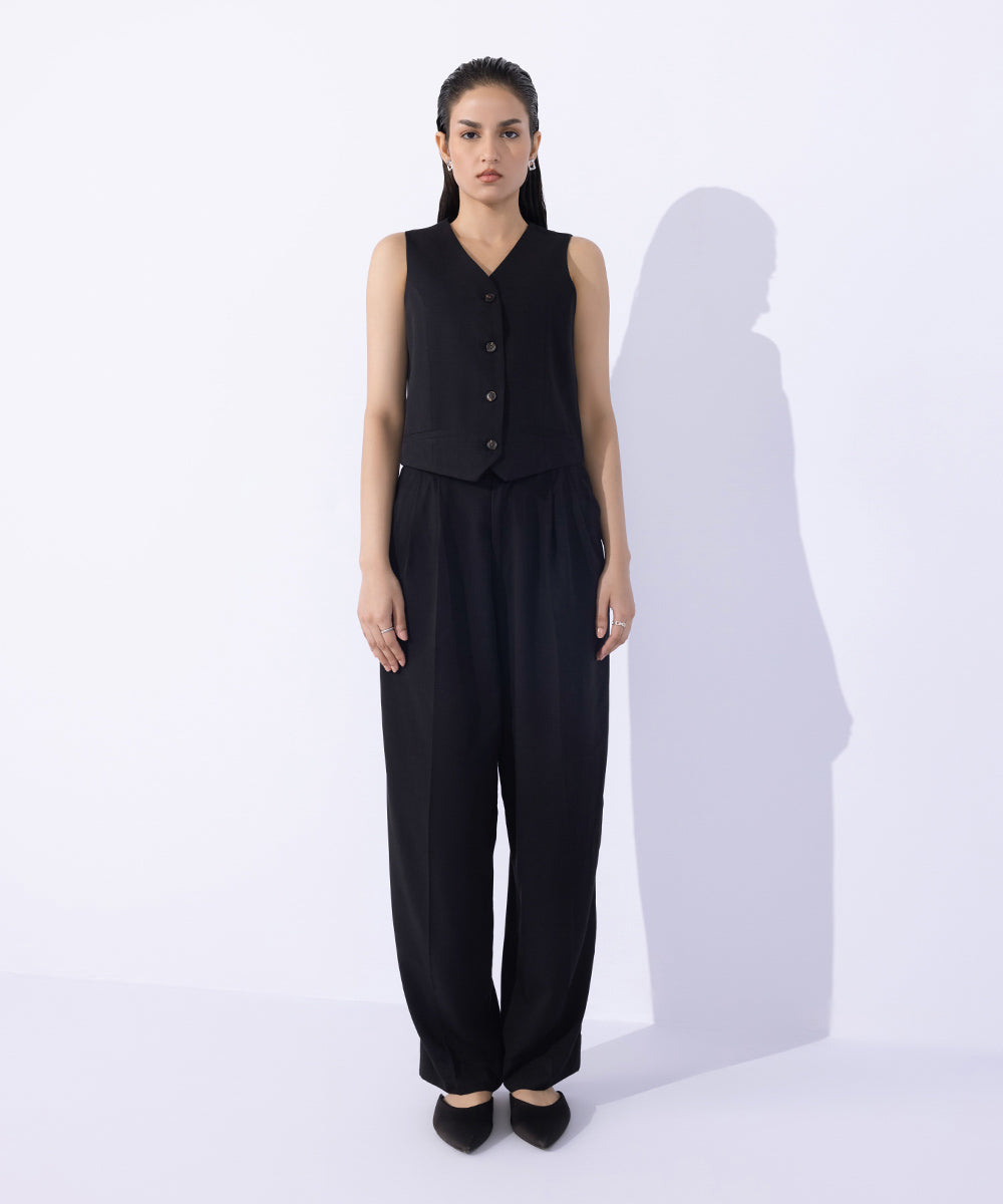 Women's Western Wear Black Tailored Slouchy Trousers