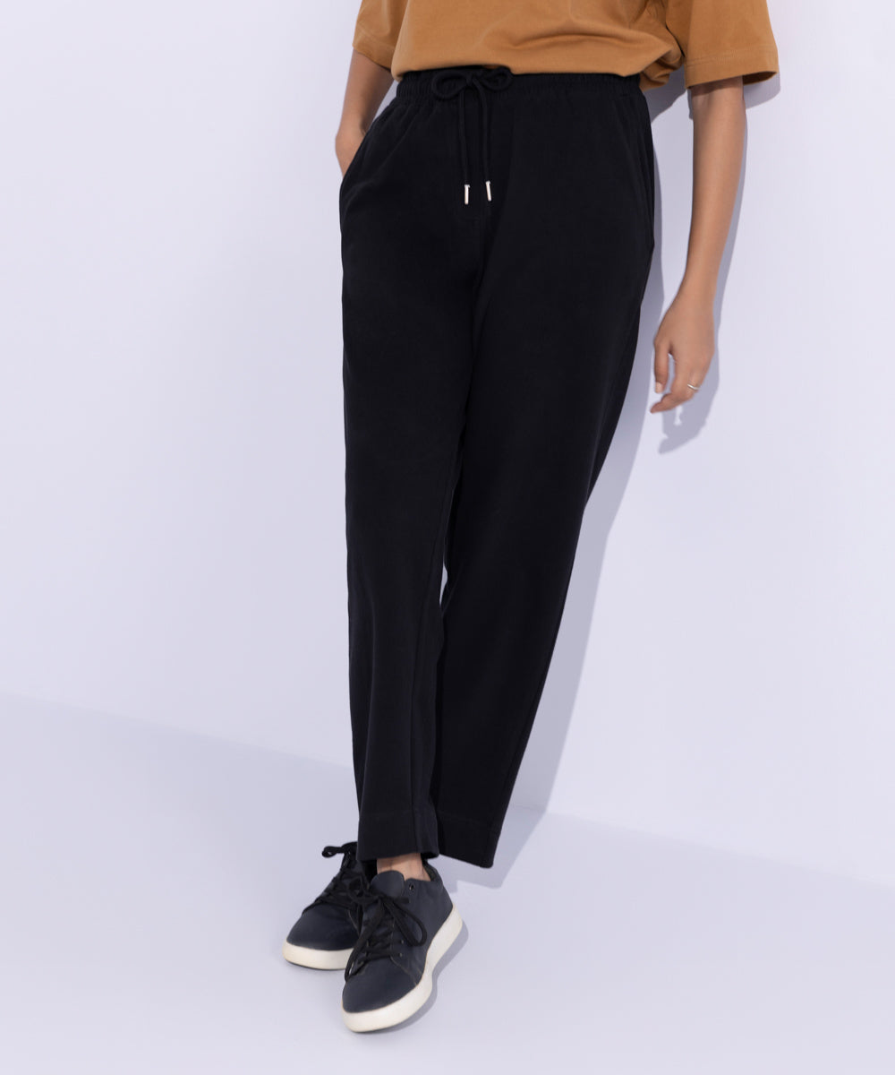 Women's Western Wear Black Straight Interlock Trousers