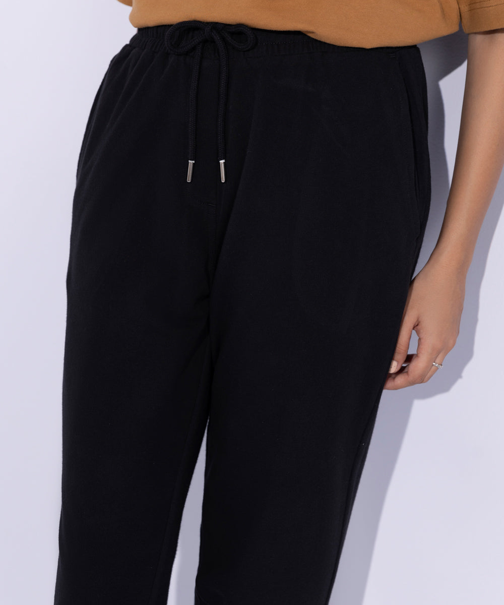 Women's Western Wear Black Straight Interlock Trousers