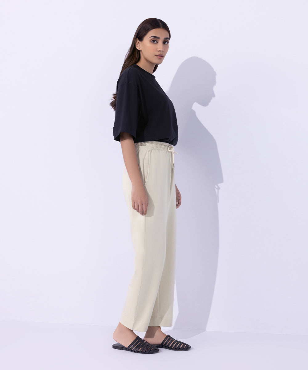 Women's Western Wear Beige Straight Interlock Trousers