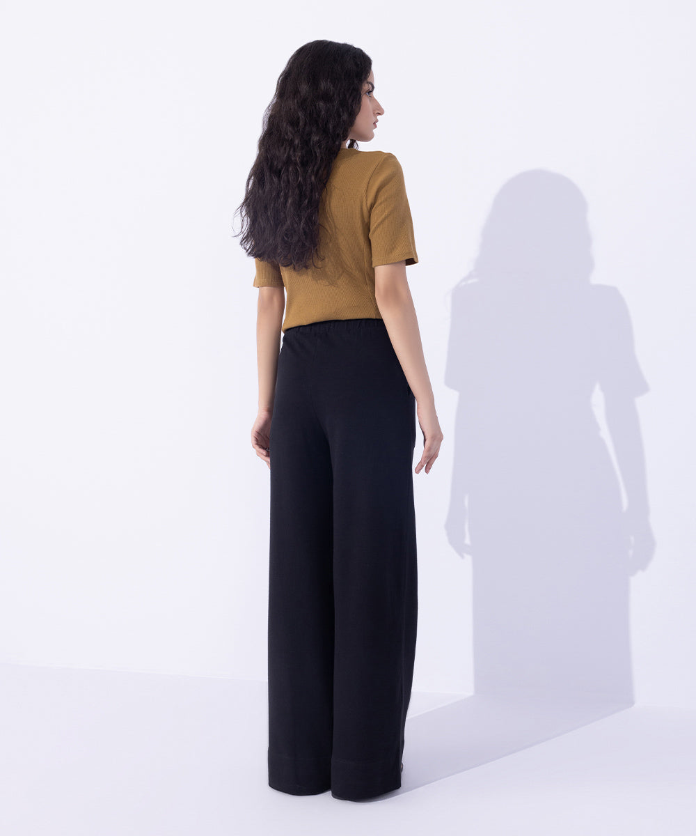 Women's Western Wear Black Wide Leg Terry Trousers.