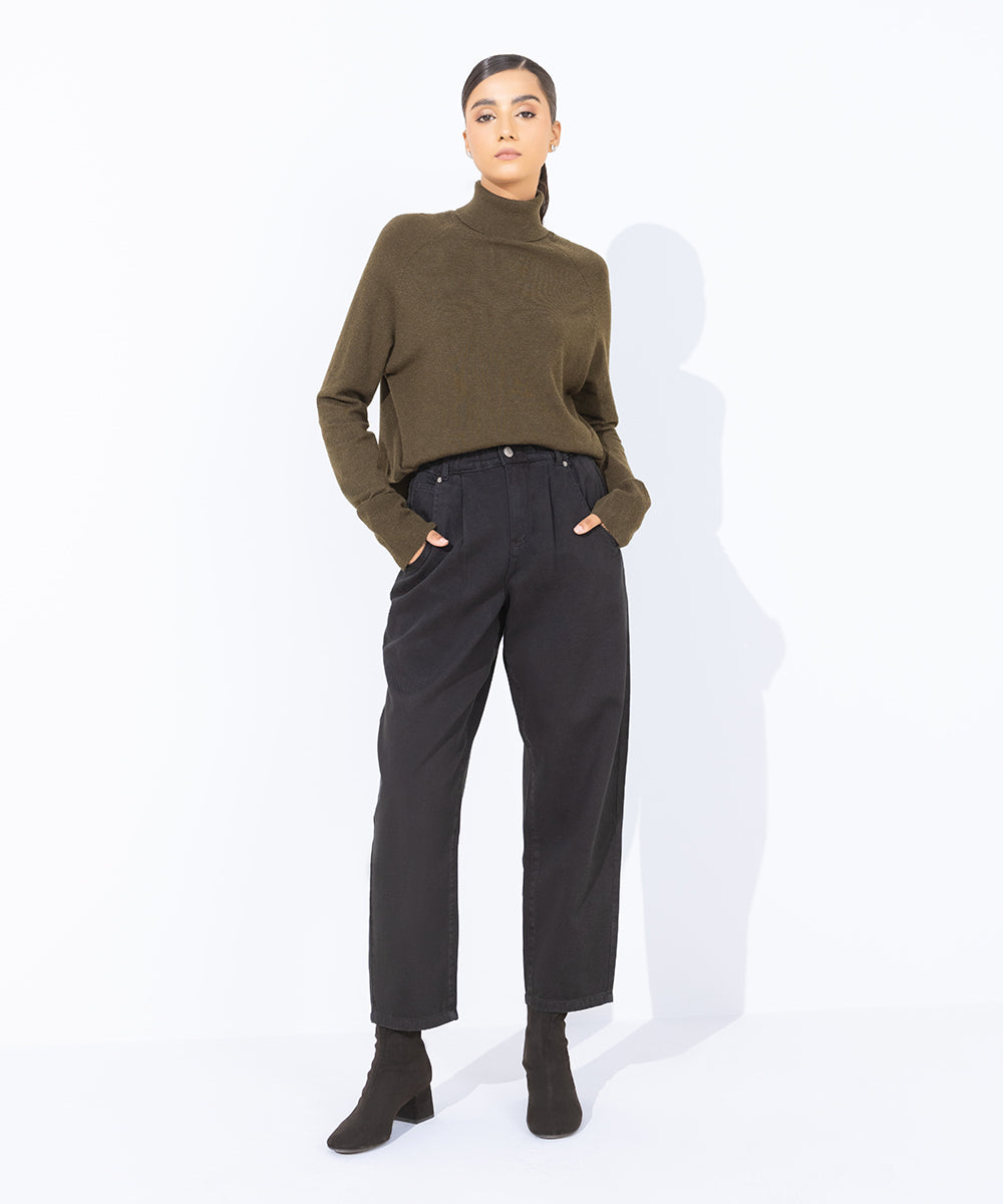 Women's Black Twill Slouchy Trousers