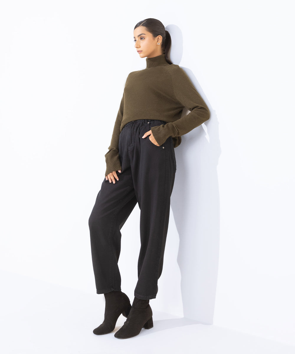 Women's Black Twill Slouchy Trousers