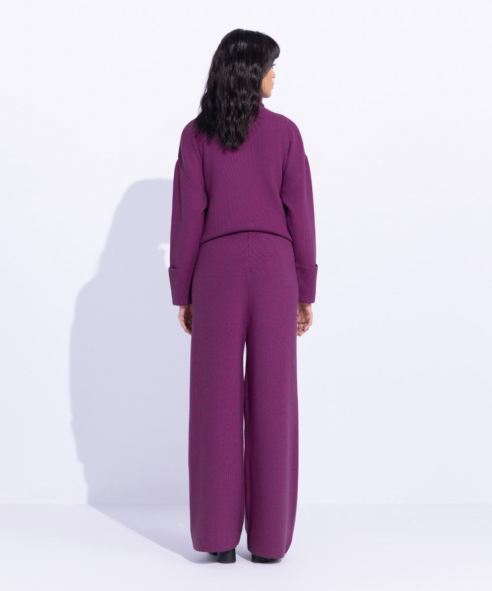 Women's Western Wear Purple Ribbed Knitted Trousers