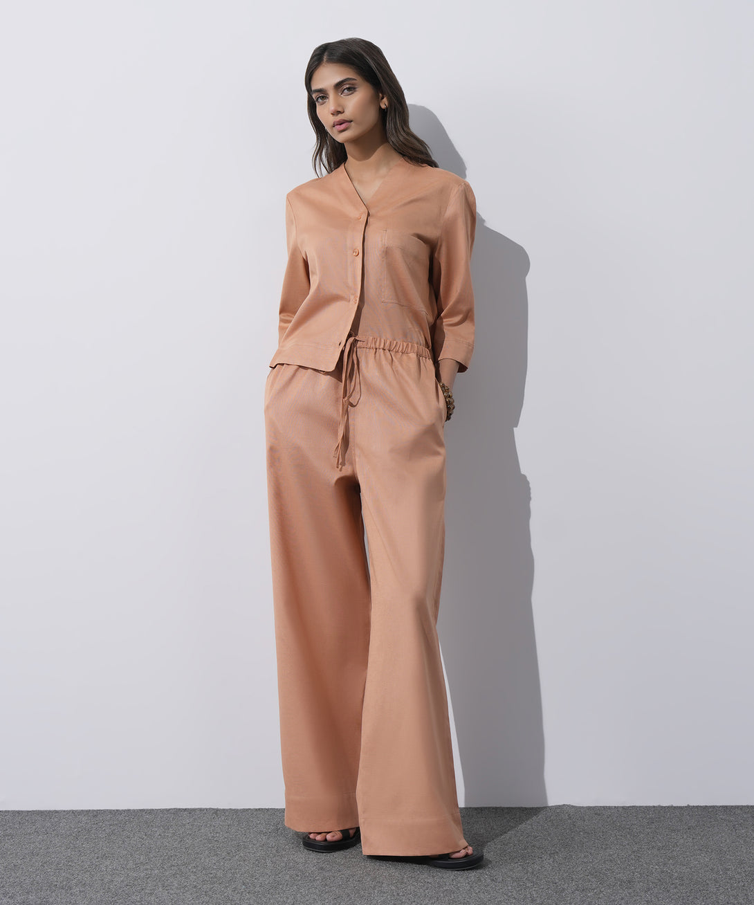 Women's Western Wear Peach Linen Blend Pull On Trousers