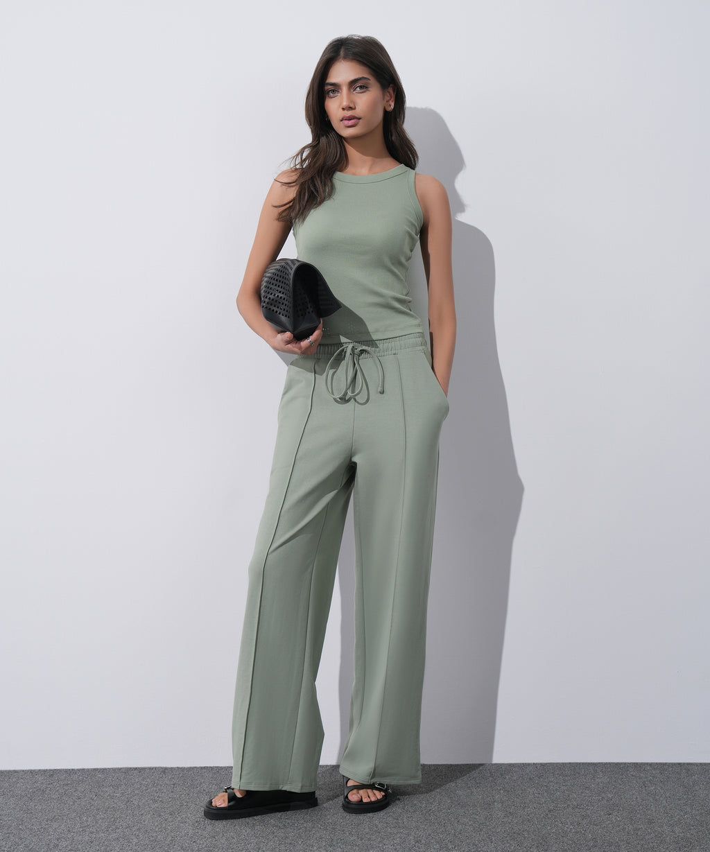 Women's Western Wear Green Pull On Summer Terry Trousers
