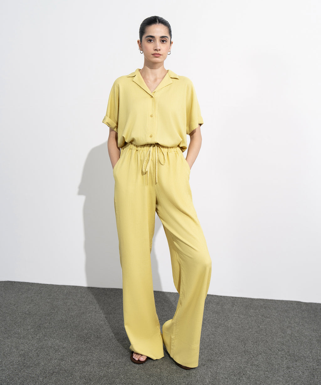 Wide-Leg Seersucker Trousers