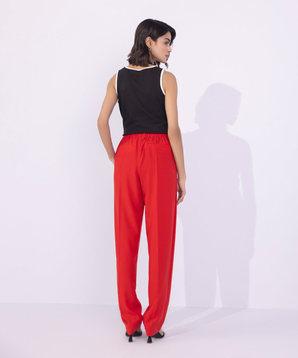 Women's Western Wear Red Slouchy Trousers With Side Panels