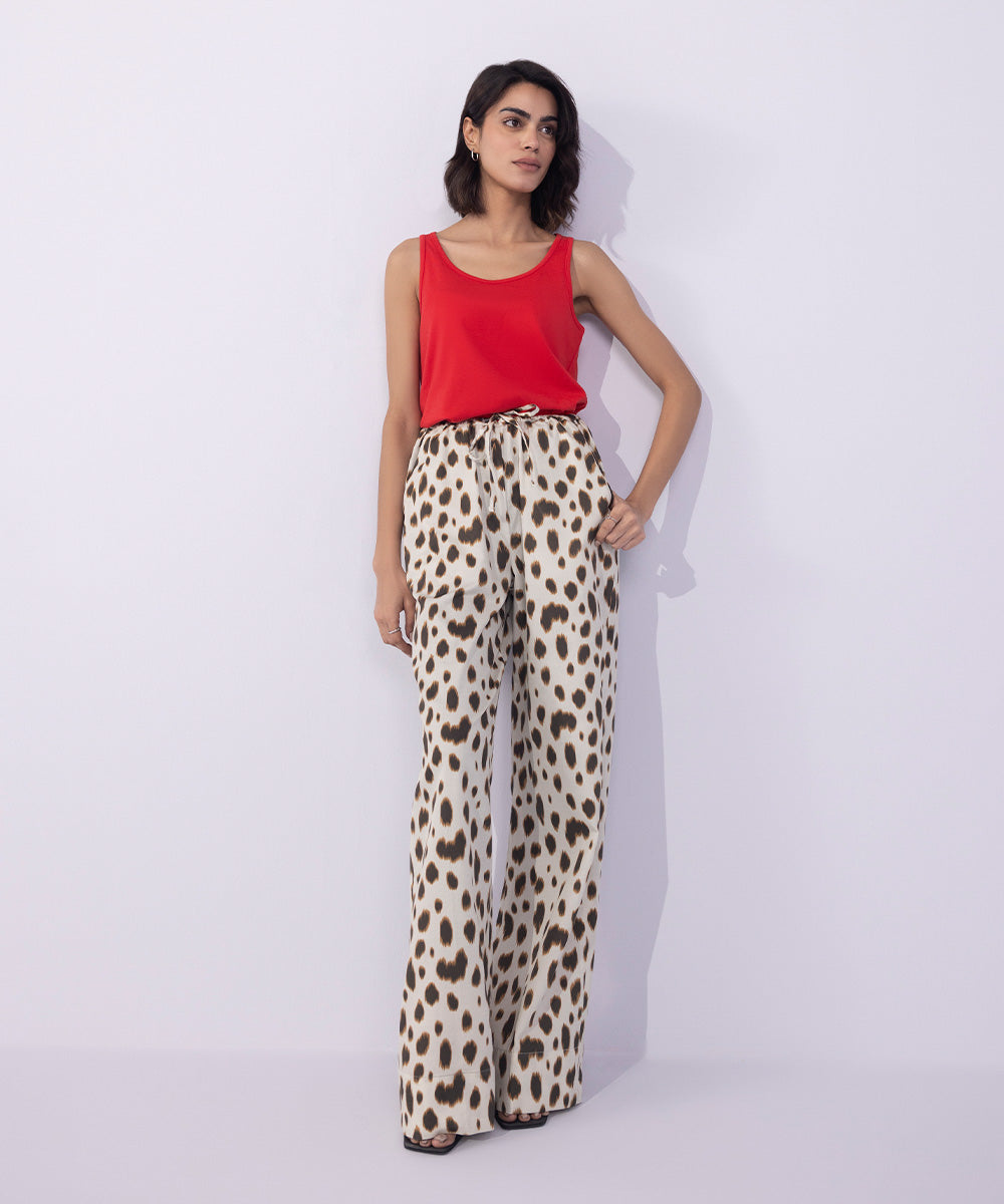 Women's Western Wear Multi Animal Print Wide-Leg Trousers