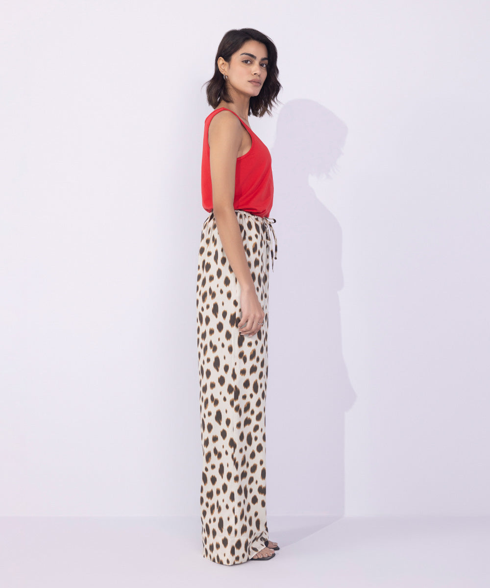 Women's Western Wear Multi Animal Print Wide-Leg Trousers