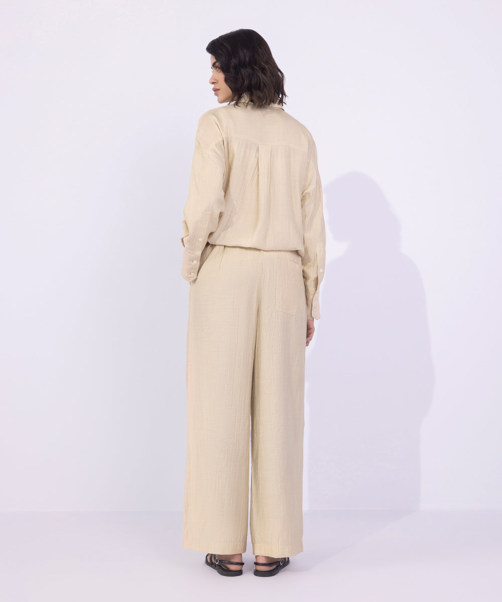 Women's Western Wear Beige Straight-Fit Textured Trousers