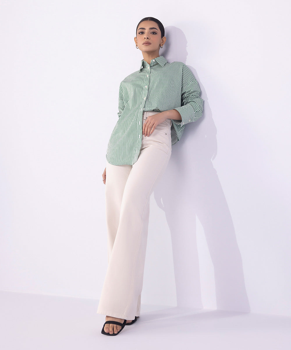 Women's Western Wear White Straight-Fit Twill Cotton Trousers