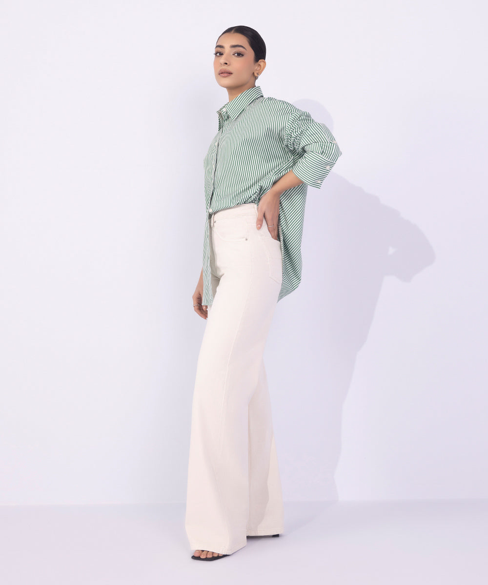 Women's Western Wear White Straight-Fit Twill Cotton Trousers