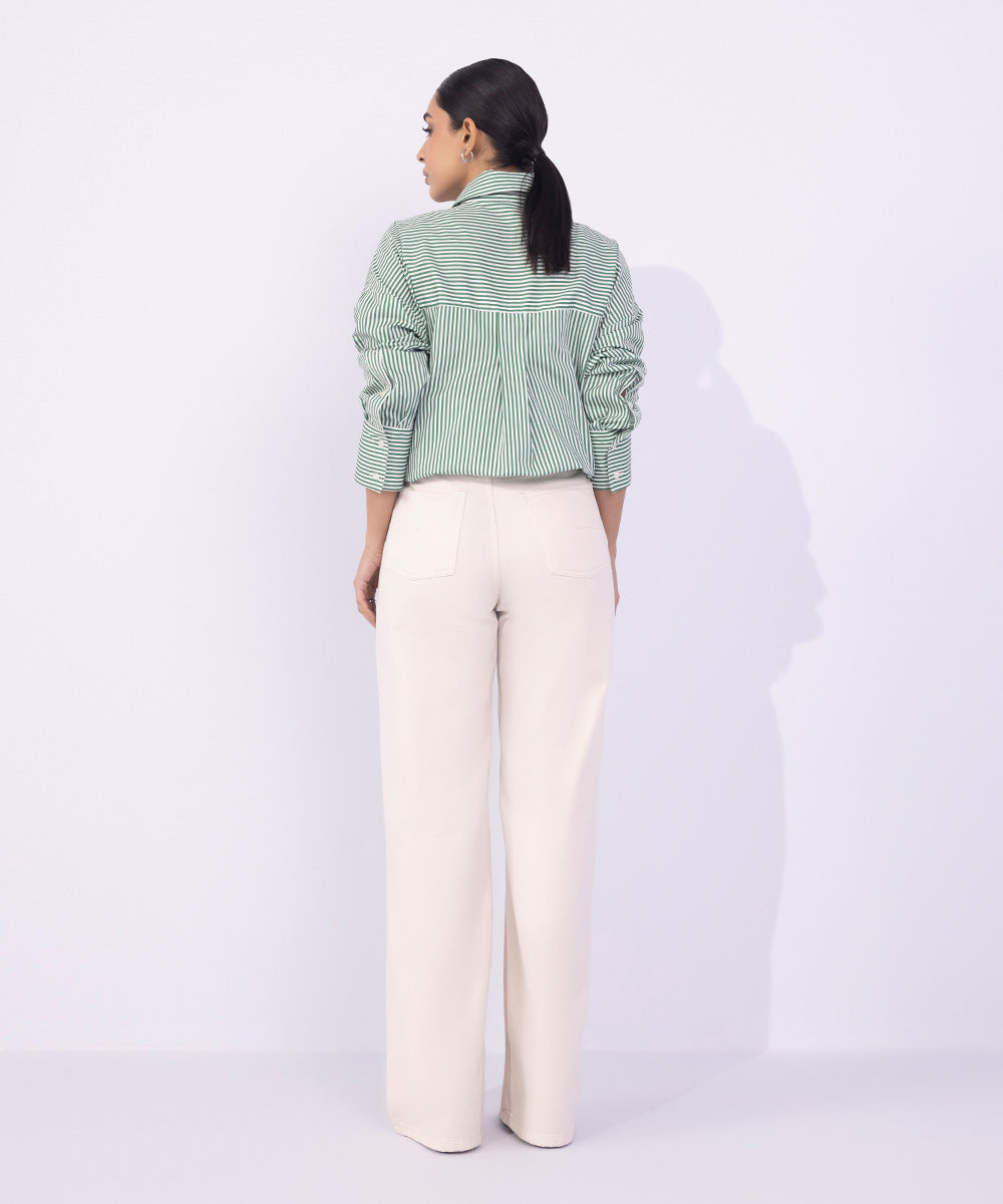 Women's Western Wear White Straight-Fit Twill Cotton Trousers