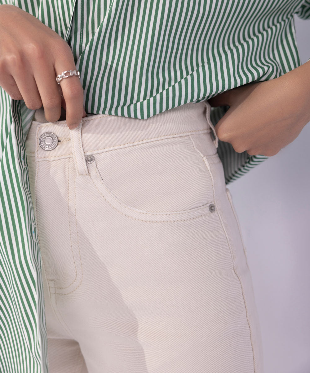 Women's Western Wear White Straight-Fit Twill Cotton Trousers