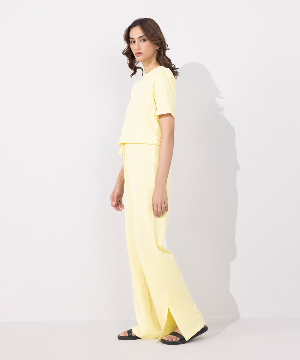 Women's Western Wear Yellow Pull-On Wide Leg Trousers