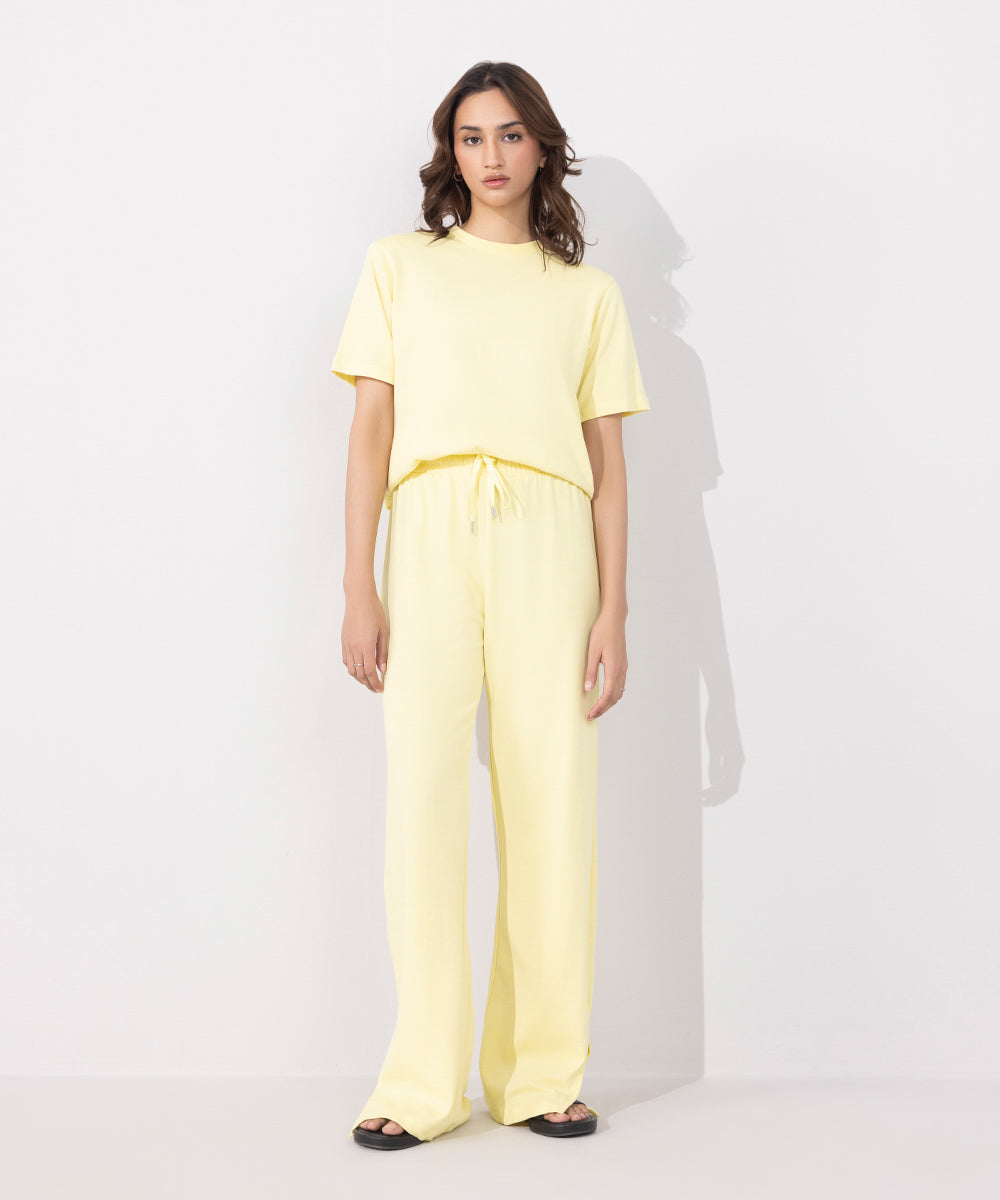 Women's Western Wear Yellow Pull-On Wide Leg Trousers