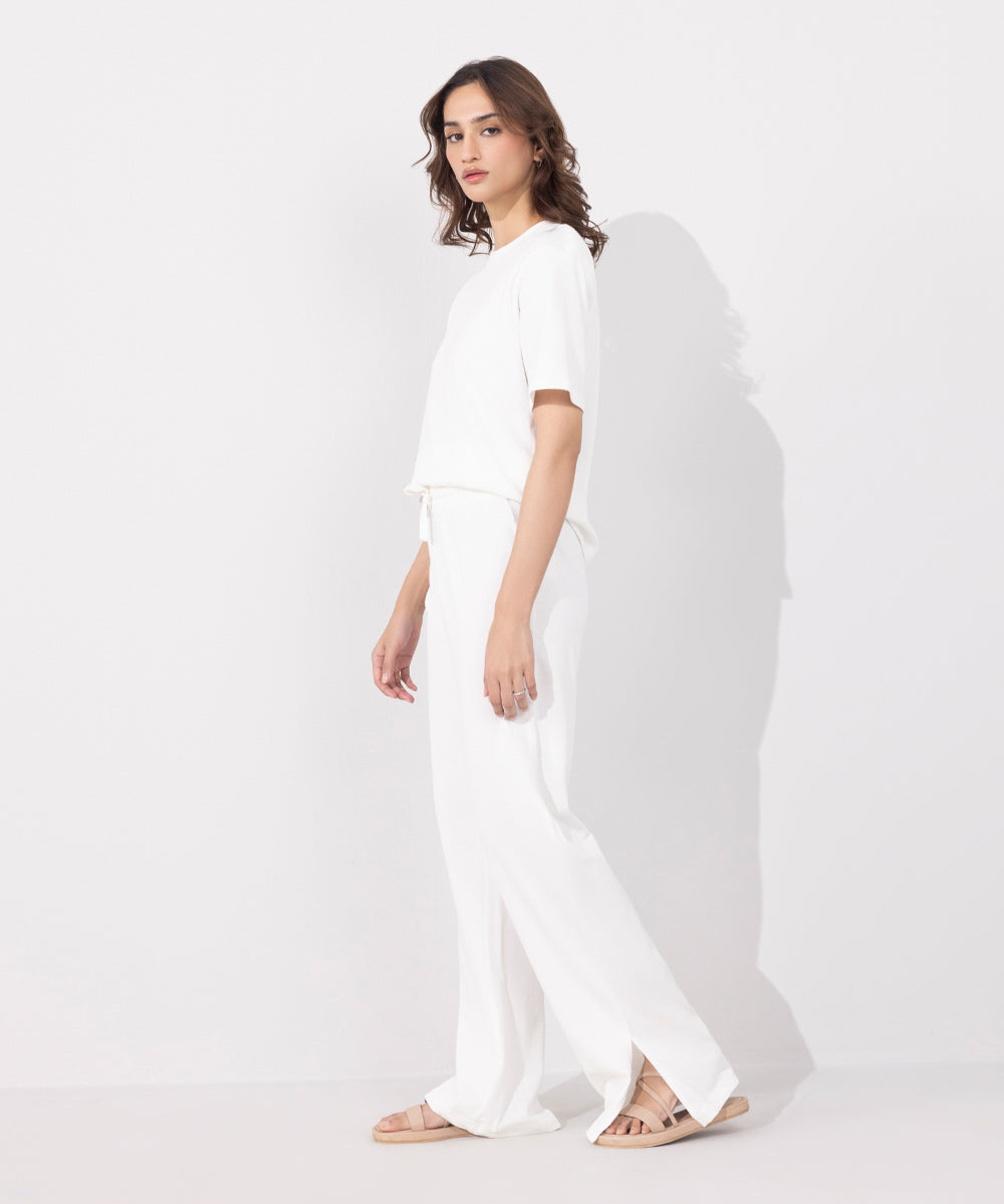 Women's Western Wear White Pull-On Wide Leg Trousers