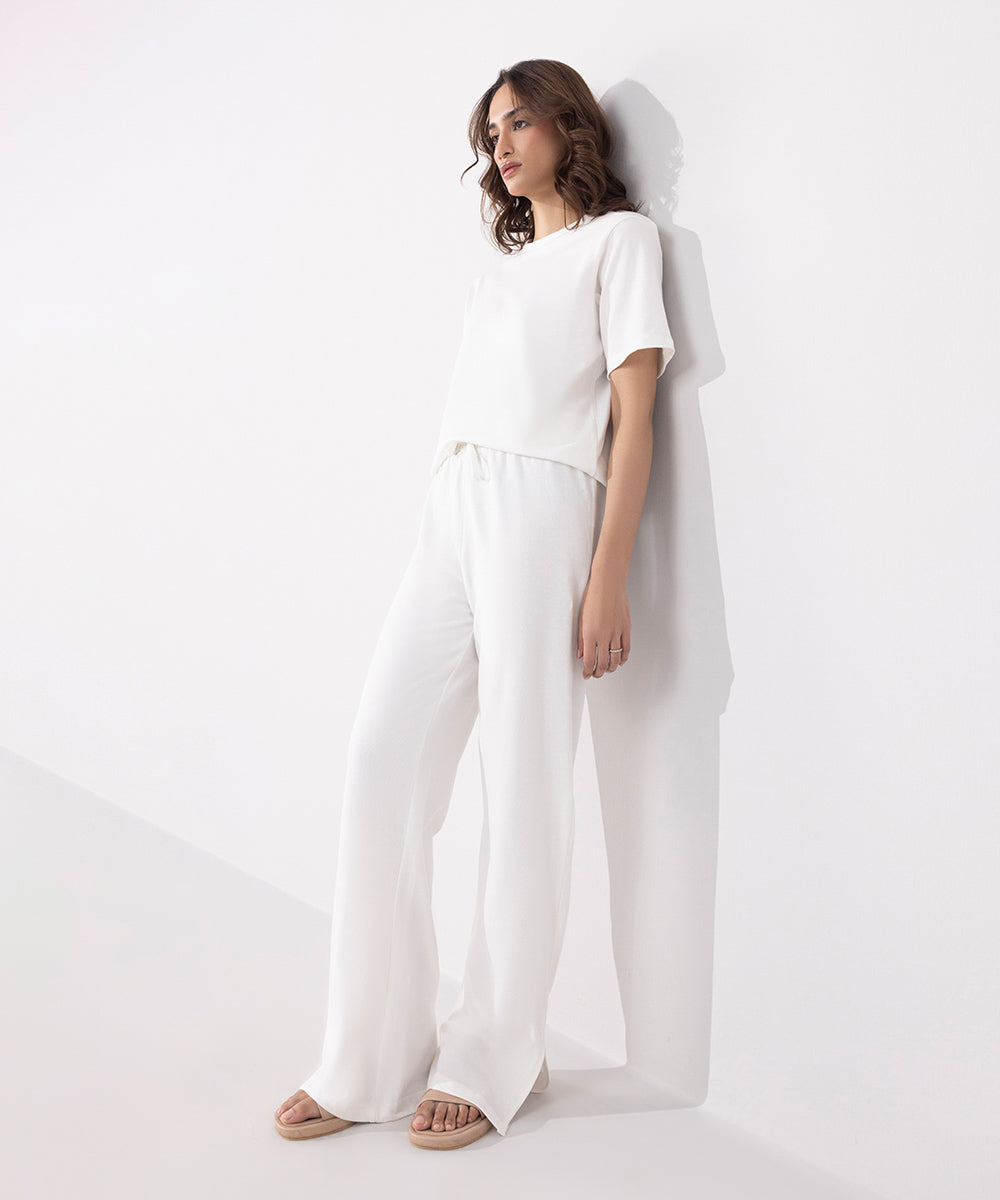 Women's Western Wear White Pull-On Wide Leg Trousers